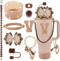 9PCS Brown for Stanley Cup Accessories Set Bling Initials Bow Charms for by Unknown