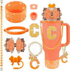 9PCS Orange for Stanley Cup Accessories Set Bling Initials Bow Charms for by Unknown