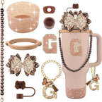 9PCS Brown for Stanley Cup Accessories Set Bling Initials Bow Charms for by Unknown