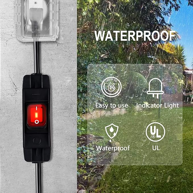 Extension Cord with Switch On/Off Waterproof Switch 3Ft No Plugging and - Image 6