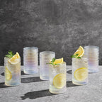 Hobnail Beaded Highball Drinking Tumbler Glasses | Set of 6 | Iridescent Pearl - Image 7
