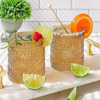 Kate Aspen Beaded Amber Drinking Glasses Set of 6-10 oz Vintage Glassware Set - Image 2