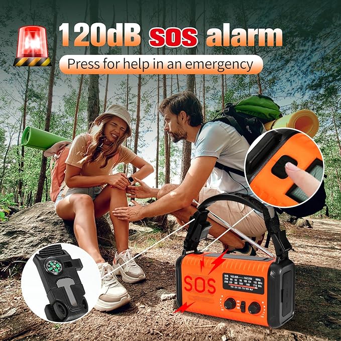 20000mAh Emergency Solar Crank Radio, 4 Ways Powered Portable Weather Radio - Image 6