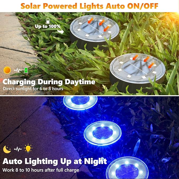 Joomer Solar Ground Lights, 4 Pack 8 LED Solar Lights Outdoor Waterproof IP68 - Image 3