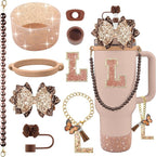 9PCS Brown for Stanley Cup Accessories Set Bling Initials Bow Charms for by Unknown